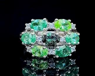 Shades of Gorgeous Green! Oval Green Stone & Cubic Zirconia Cluster Ring