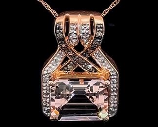 Morganite & Diamond Infinity Symbol Love Knot Door Knocker Pendant Necklace in Rose Gold