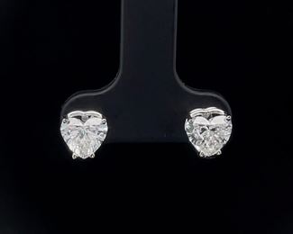 Dazzling Fire! 1.63 Carat Stud Earrings featuring Heart Shape Cut Diamonds in 14k White Gold - VVS CLARITY