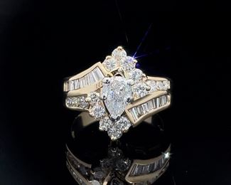 Approx. 1.80-2 Carats of Fire! Diamond Mixed-Cut Cluster Swirling Bypass Ring in 14k Yellow Gold