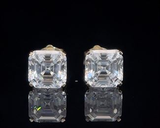 4 CARATS! Moissanite Asscher Cut Solitaire Stud Earrings in 14k Yellow Gold