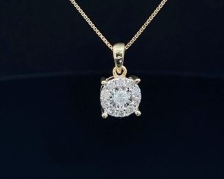 1/4 Carat Diamond Round Cluster Miracle Pendant Necklace in Yellow Gold