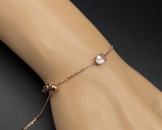 Oval Morganite Solitaire Adjustable Lightweight Cable Chain Bracelet in Rose Gold