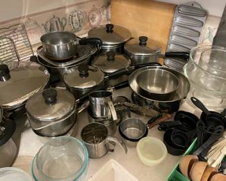 Nice assortment of Revere ware and Vision ware 