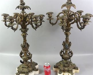 Pair large bronze candelabra
