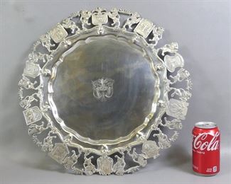 Old Colombian heraldic silver charger