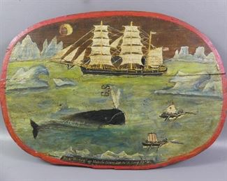 Old plaque whaling scene
