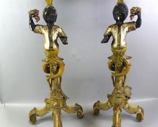 Pair 18th c. Blackamoor wood stands