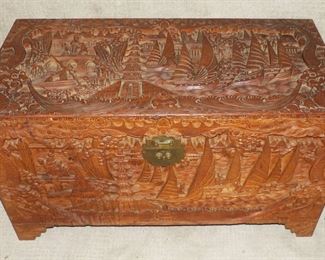 Chinese camphor chest with sailboats