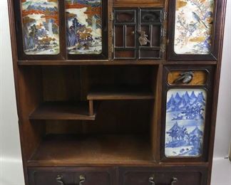 Fine Chinese cabinet, inset porcelain tiles
