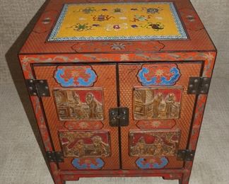 Chinese wood, lacquer and cloisonne small chest