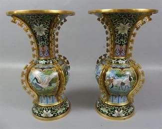 Pair fine cloisonne vases