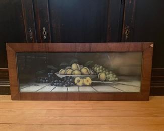 Antique Framed Fruit Still Life Chalk Pastel Painting. Victorian Era, around 1890-1910. Size: 34x14"