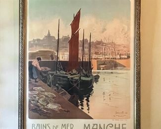 Antique Travel Poster by George Meunier, Granville France 1921. Printed at by famed Chaix printer. 32x43". Meunier succeeded Cheret, the founder of the advertising poster movement, as principle artist at Chaix.
