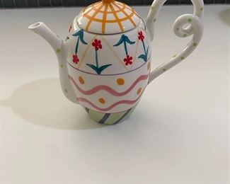 Decorative Tea Pot Orange Lined top with Heart handle $17
