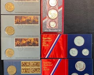 Group of Bicentennial Silver Proofs and Uncirculated Silver Coins and First Day Covers