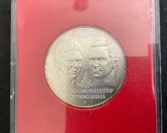 1976 Sweden Silver Commemorative Coin Wedding of King Carl XVI and Queen Silvia