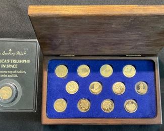1979 Group of 13 America's Triumph in Space 14 kt Gold Medal Collection The Danbury Mint