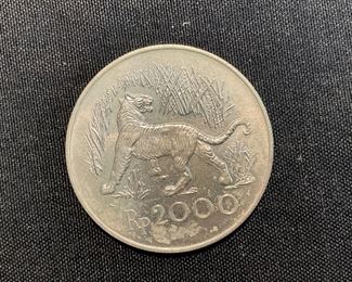 1974 Indonesia 2000 Rupiah Silver Commemorative Coin Javan Tiger