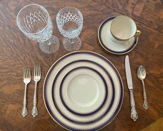Lenox Fine China, 5 piece place settings for 12, Jefferson Pattern & 12 Waterford Wine Stemware, Slane Pattern