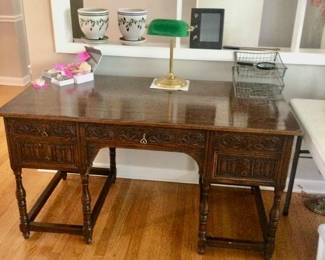 Circa 1910, Antique Oak, Ornate Carved Writing Desk                                                                                                                                                                                                                                                                                                                                                                                                                                                                                                                                                                                                                                                                                                                                                                                                                                                                                                                                                                                     