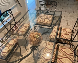 Vintage Salterini Wrought Iron Dining Set.                           60 x 32 ,Italian Table w/Glass Top, 2 Arm Chairs, & 4 side Chairs