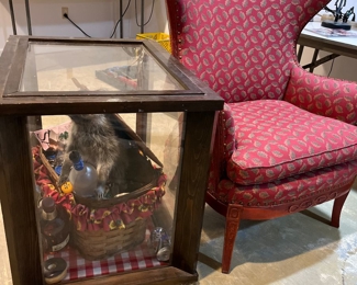 Raccoon Mount in End Table Case, Custom Wing Back Chair