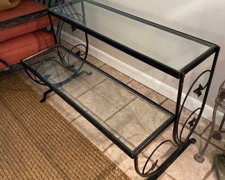 36” x 24” Vintage Salterini Wrought Iron , 2 Tier Plant  Stand with Glass Top