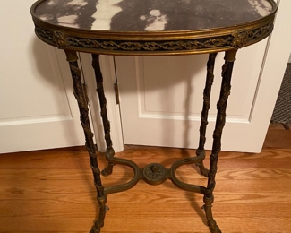 Bronze Wrapped End Table with Marble Top,                  Adam Weisweiler Style, 22 X30