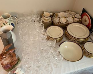 Lenox Fine China, 5 piece place settings for 12, Jefferson Pattern & 24 Waterford Wine Stemware, Slane Pattern 