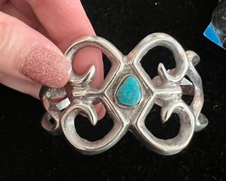 Sandcast Sterling Turquoise Cuff Bracelet