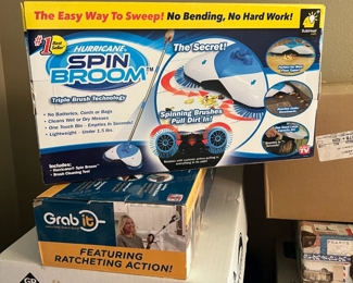 Spin broom, grab it and books