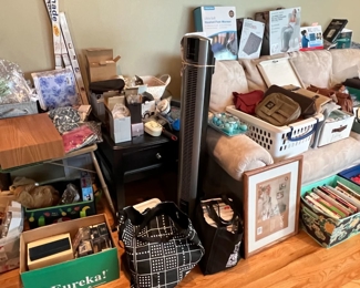 Sofa, foot warmer, frames, side table and more