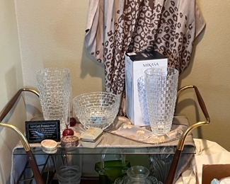 Mikasa vases and a cool bar cart