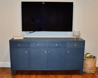 Made Goods linen wrapped navy blue console table