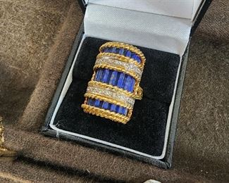 Mid-Century Italian Lapis Lazuli, 18K Gold & Diamond Designer Ring (Signed)