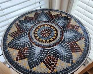 Art Glass Mosaic Table with ornate Brass Base