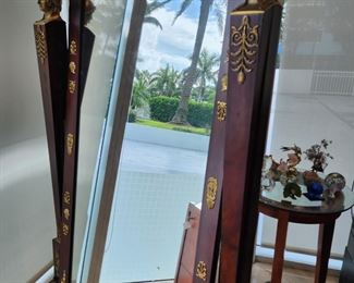 Large Wood & Brass Louis XV Swivel Mirror