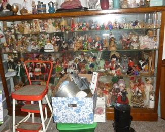 Amazing curio (wall length) filled w/dolls