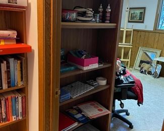 Bookcases, books, art supplies and more