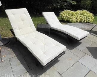 All Weather Wicker Multi-Position Chaises With Side Table And Pottery Barn Cushions