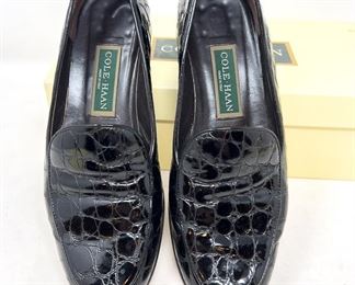 Cole Haan Bette Black Patent Crocodile Loafer 8.5