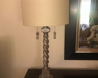 Candlestick Lamp, Linen Shade