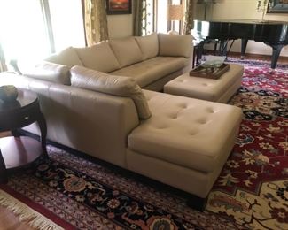 Cream Leather L-Sofa