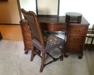 Antique Desk, Needlept . Chair