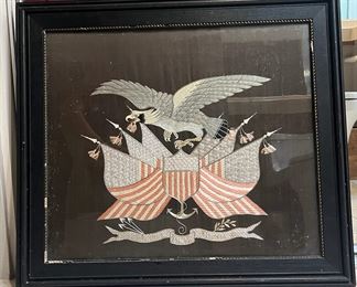 TOI004- Framed Embroidered Patriotic Eagle With Flag