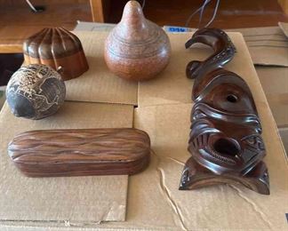 TOI103 - Wooden Gourds, Carvings, And Containers