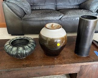 TOI203- R. Rubin Pottery, Deborah Young Covered Jar, Japanese Bronze Vase