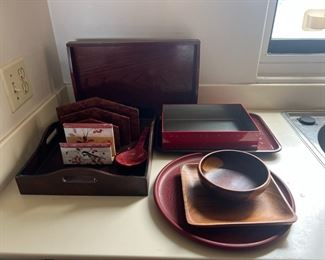 TOI217- Assorted Serving Trays & Napkin Holder