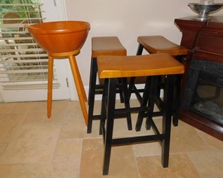 Bar Stools And Vintage Salad Bowl On Stand